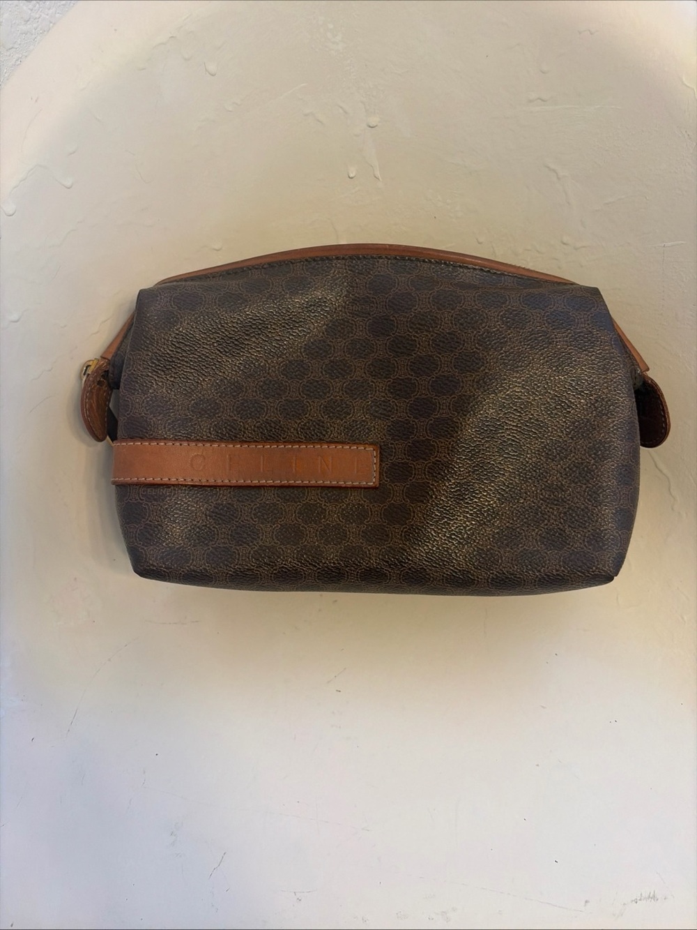 CELINE Pouch Macadam PVC Leather Coated Canvas Vintage Authentic Italy